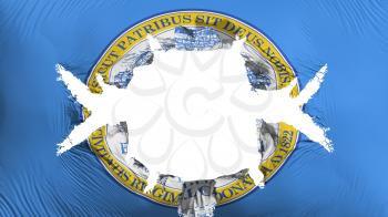 Boston city, capital of Massachusetts state flag with a big hole, white background, 3d rendering