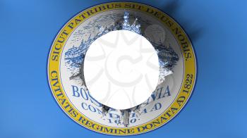 Hole cut in the flag of Boston city, capital of Massachusetts state, white background, 3d rendering
