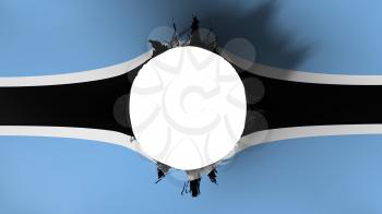Hole cut in the flag of Botswana, white background, 3d rendering