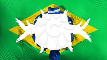 Brazil flag with a big hole, white background, 3d rendering