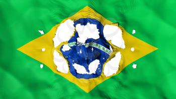 Holes in Brazil flag, white background, 3d rendering