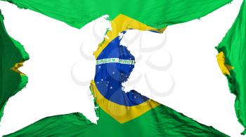 Destroyed Brazil flag, white background, 3d rendering