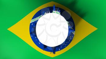 Hole cut in the flag of Brazil, white background, 3d rendering