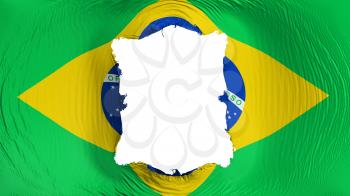 Square hole in the Brazil flag, white background, 3d rendering