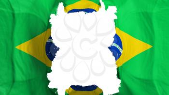 Ripped Brazil flying flag, over white background, 3d rendering