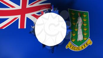 Hole cut in the flag of British Virgin Islands, white background, 3d rendering