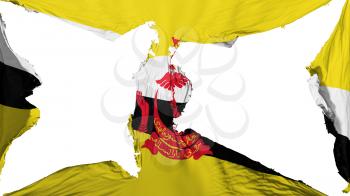 Destroyed Brunei flag, white background, 3d rendering