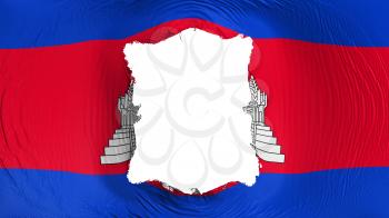 Square hole in the Cambodia flag, white background, 3d rendering