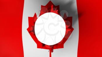 Hole cut in the flag of Canada, white background, 3d rendering