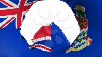 Big hole in Cayman Islands flag, white background, 3d rendering