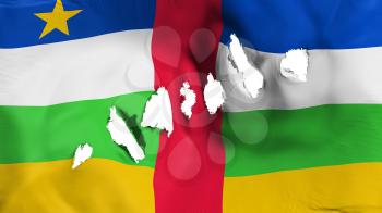 Central African Republic flag perforated, bullet holes, white background, 3d rendering