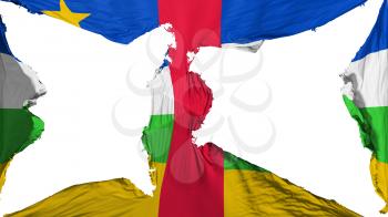 Destroyed Central African Republic flag, white background, 3d rendering