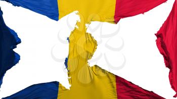 Destroyed Chad flag, white background, 3d rendering