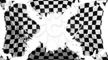 Checkered torn flag fluttering in the wind, over white background, 3d rendering