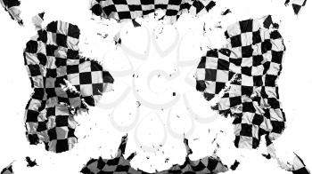 Scattered Checkered flag, white background, 3d rendering