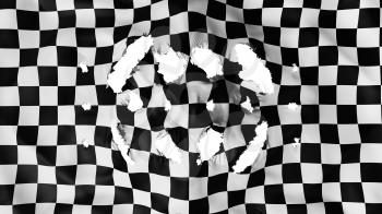 Checkered flag with a small holes, white background, 3d rendering