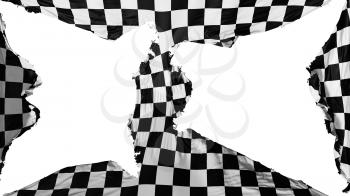 Destroyed Checkered flag, white background, 3d rendering