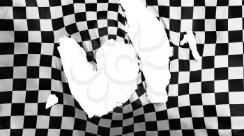 Ragged Checkered flag, white background, 3d rendering