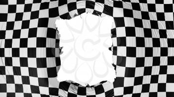 Square hole in the Checkered flag, white background, 3d rendering