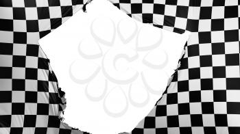 Cracked Checkered flag, white background, 3d rendering