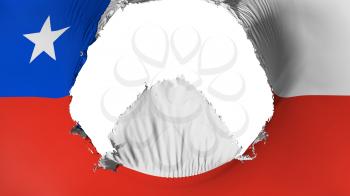 Big hole in Chile flag, white background, 3d rendering