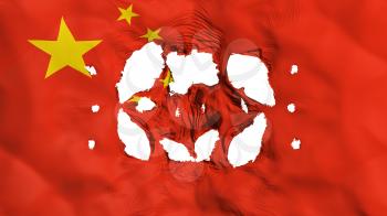 Holes in China flag, white background, 3d rendering