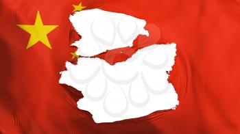 Tattered China flag, white background, 3d rendering