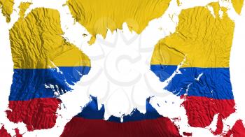 Colombia torn flag fluttering in the wind, over white background, 3d rendering