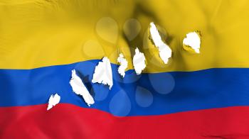 Colombia flag perforated, bullet holes, white background, 3d rendering