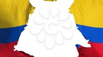 Colombia flag ripped apart, white background, 3d rendering