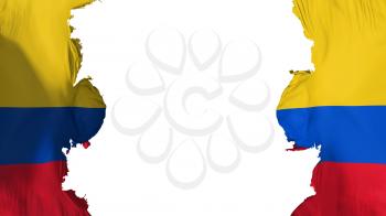 Blasted Colombia flag, against white background, 3d rendering
