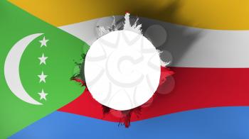Hole cut in the flag of Comoros, white background, 3d rendering