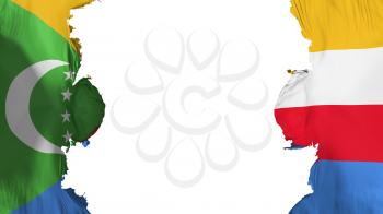 Blasted Comoros flag, against white background, 3d rendering