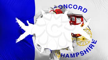 Concord city, capital of New Hampshire state flag with a big hole, white background, 3d rendering