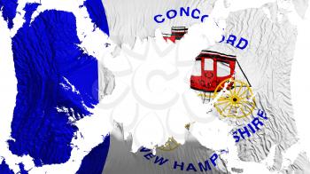 Concord city, capital of New Hampshire state torn flag fluttering in the wind, over white background, 3d rendering