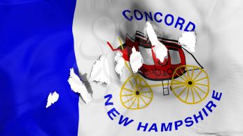 Concord city, capital of New Hampshire state flag perforated, bullet holes, white background, 3d rendering