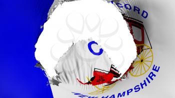 Big hole in Concord city, capital of New Hampshire state flag, white background, 3d rendering
