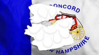 Tattered Concord city, capital of New Hampshire state flag, white background, 3d rendering
