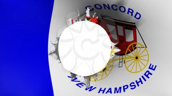 Hole cut in the flag of Concord city, capital of New Hampshire state, white background, 3d rendering