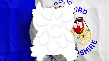 Ripped Concord city, capital of New Hampshire state flying flag, over white background, 3d rendering