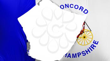 Cracked Concord city, capital of New Hampshire state flag, white background, 3d rendering