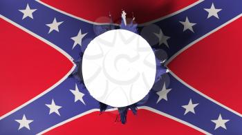 Hole cut in the flag of Confederate , white background, 3d rendering