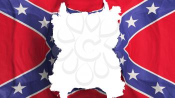 Ripped Confederate flying flag, over white background, 3d rendering