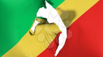Damaged Republic of Congo Brazzaville flag, white background, 3d rendering