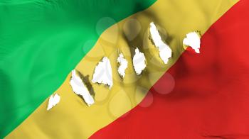 Republic of Congo Brazzaville flag perforated, bullet holes, white background, 3d rendering