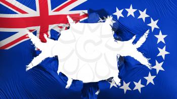 Cook Islands flag with a big hole, white background, 3d rendering