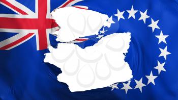 Tattered Cook Islands flag, white background, 3d rendering