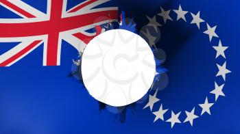 Hole cut in the flag of Cook Islands, white background, 3d rendering