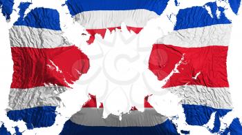 Costa Rica torn flag fluttering in the wind, over white background, 3d rendering