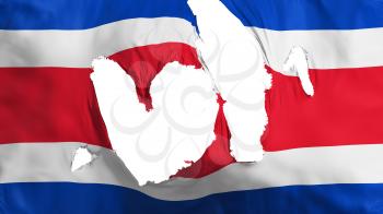 Ragged Costa Rica flag, white background, 3d rendering